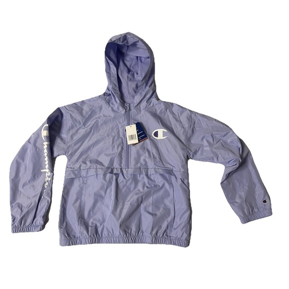 Champion Girls Sz L Lavender Purple Windbreaker‎ Half Zip Hooded Jacket - Picture 1 of 10